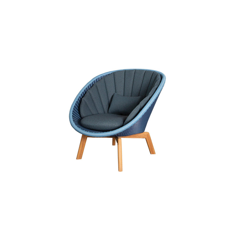 Peacock Papasan Chair with Teak Legs, Dark Blue, Dark Gray/Teak