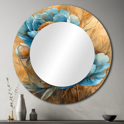 Pivoines bleues dans la basse-cour I - Art mural miroir décoratif floral - imprimé sur métal