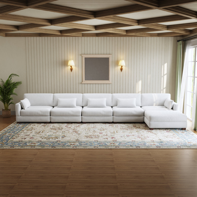 Maelina L-Shaped Corduroy Modular Sectional with Removable Cushion Cover, Beige Corduroy, 30.7"H x 199.2" W x 68.1" D