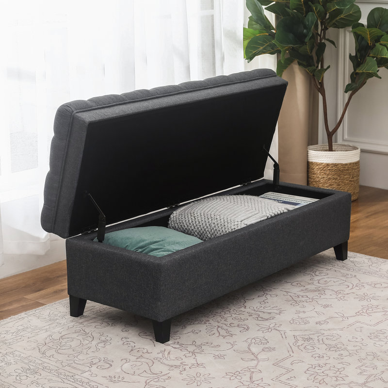 Rodrick 47'' Wide Tufted Rectangle Storage Ottoman, Gray, Black