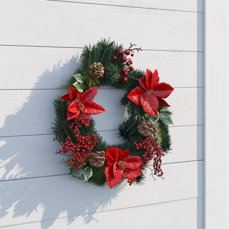 Couronne d'épinette et de baies de poinsettia de 18 po