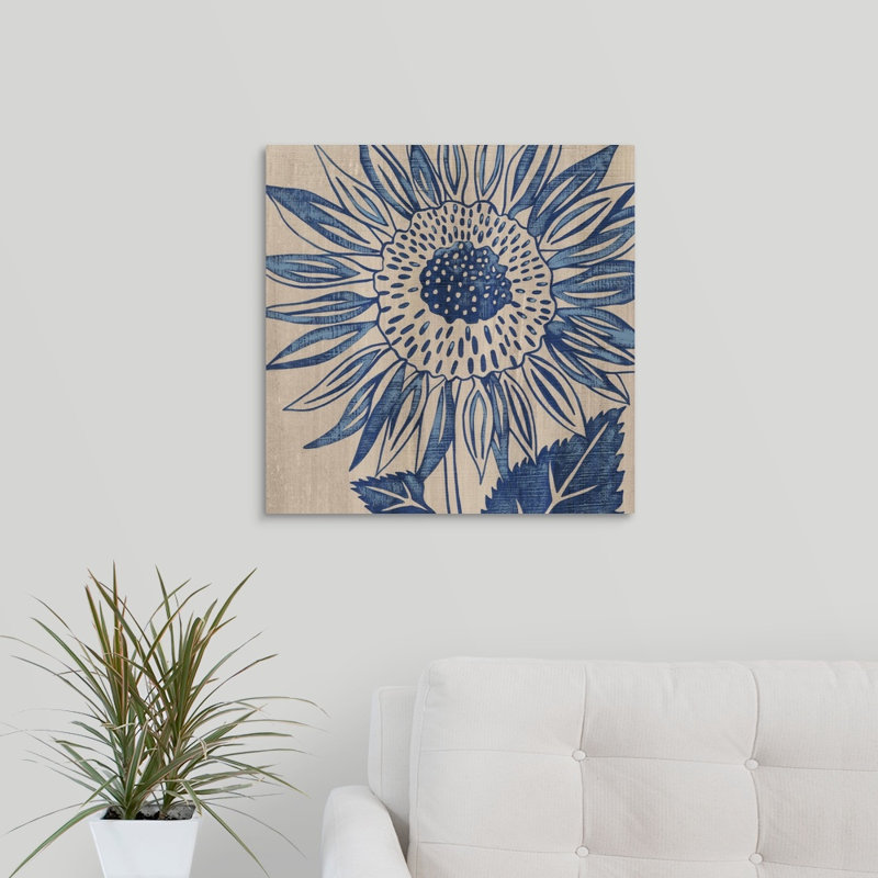 Indigo tournesol - imprimé, H 20 po x l 20 po x P 1,5 po, Toile
