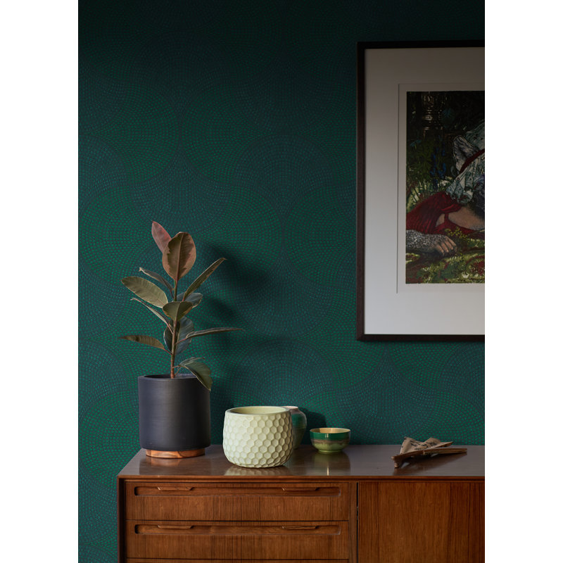 Hysell Non-Pasted Geometric Wallpaper Roll, Teal