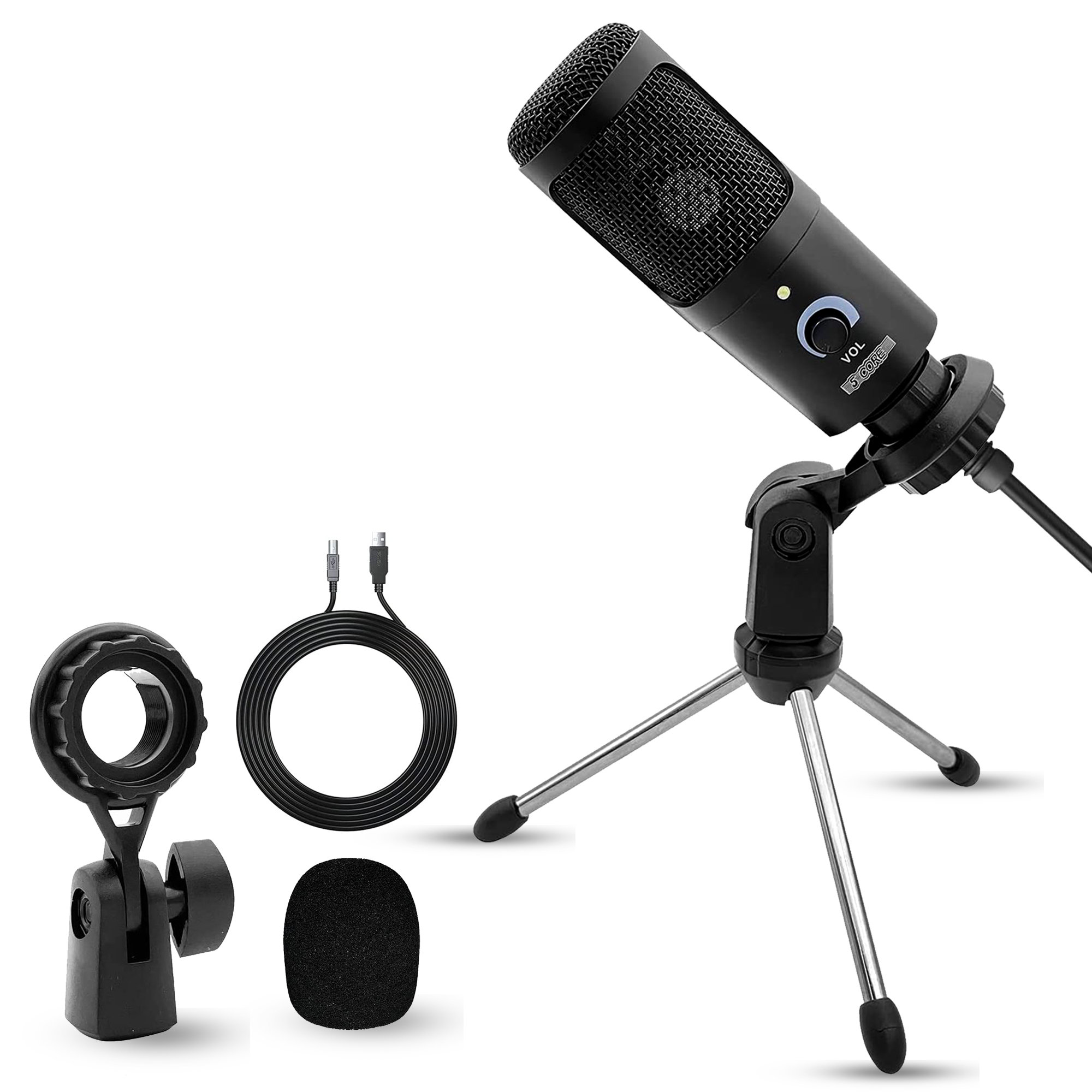 5 Core Recording Microphone Podcast Bundle w Condenser Mic Desk Stand