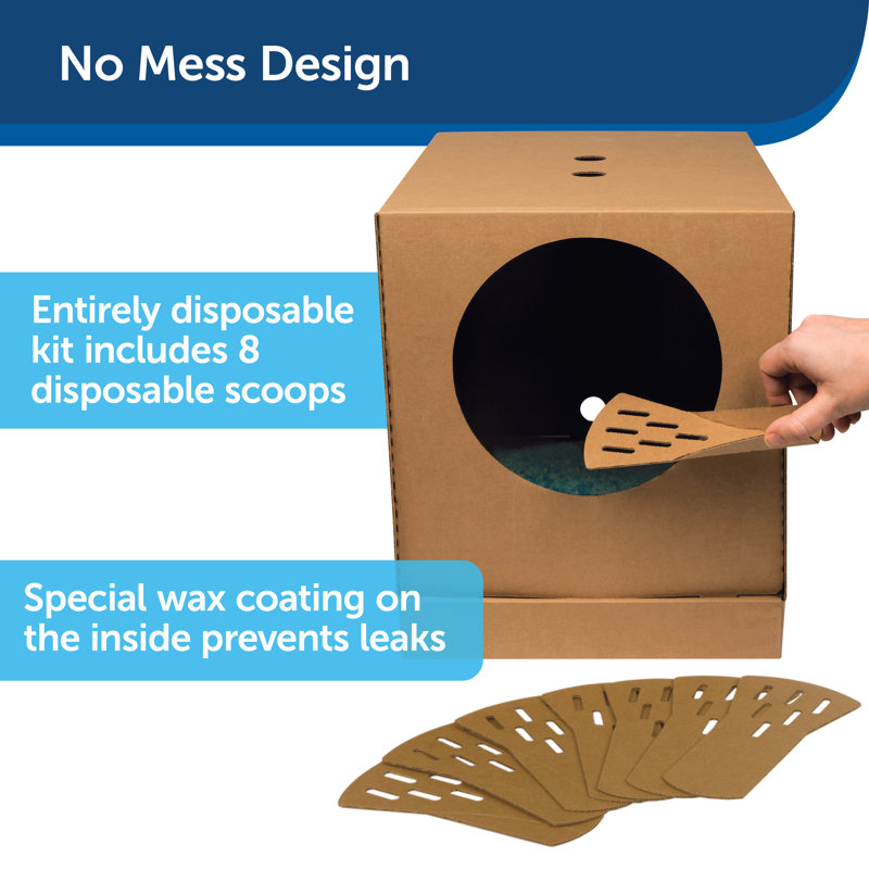 Collapsible Cardboard Cat Litter Box with Blue Crystal Litter
