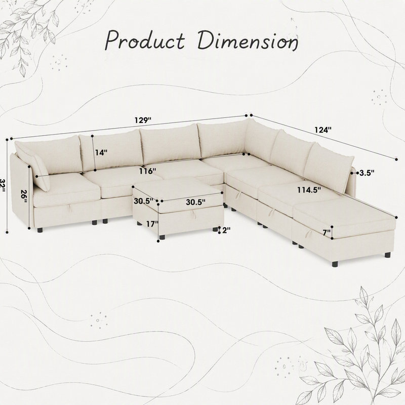 Canapé d'angle modulaire avec siège convertible et rangement, combinaisons flexibles pour les salons modernes