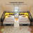 Twin Daybed With Charging Station, Corner Bed Frame With Led Lights 8 Storage Drawers And Bookcase, Black-2141591131