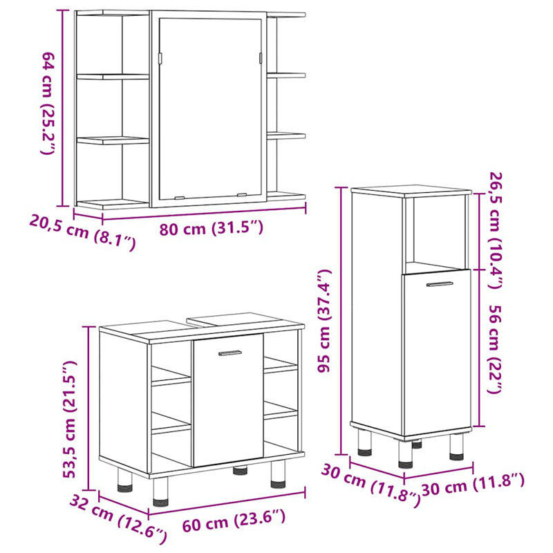 Asla Bathroom Storage Furniture Set, Artisan Oak