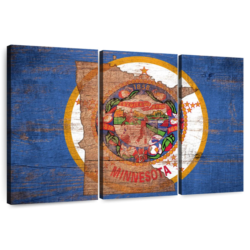 State Map Over Minnesota Flag, 20" H x 33" W
