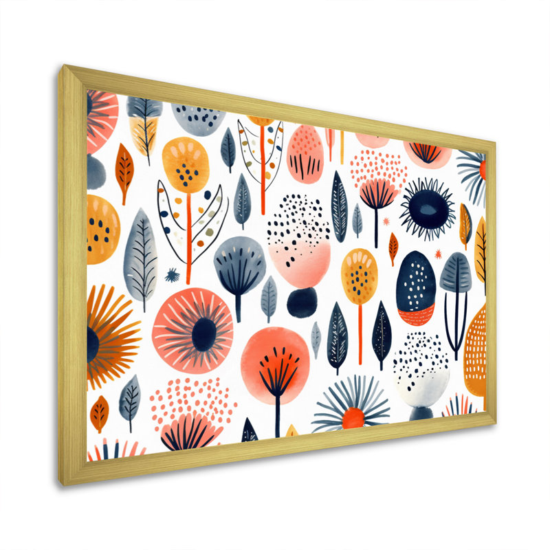 «Blue Coral Scandinave Floral Elegance II», reproduction sur toile, H 34 po x l 44 po x P 1,5 po, Encadrement doré