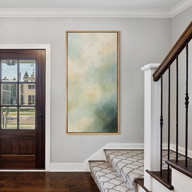 «Calm Misty Light Abstract» dans des tons neutres doux - grande impression sur toile encadrée de la chambre principale