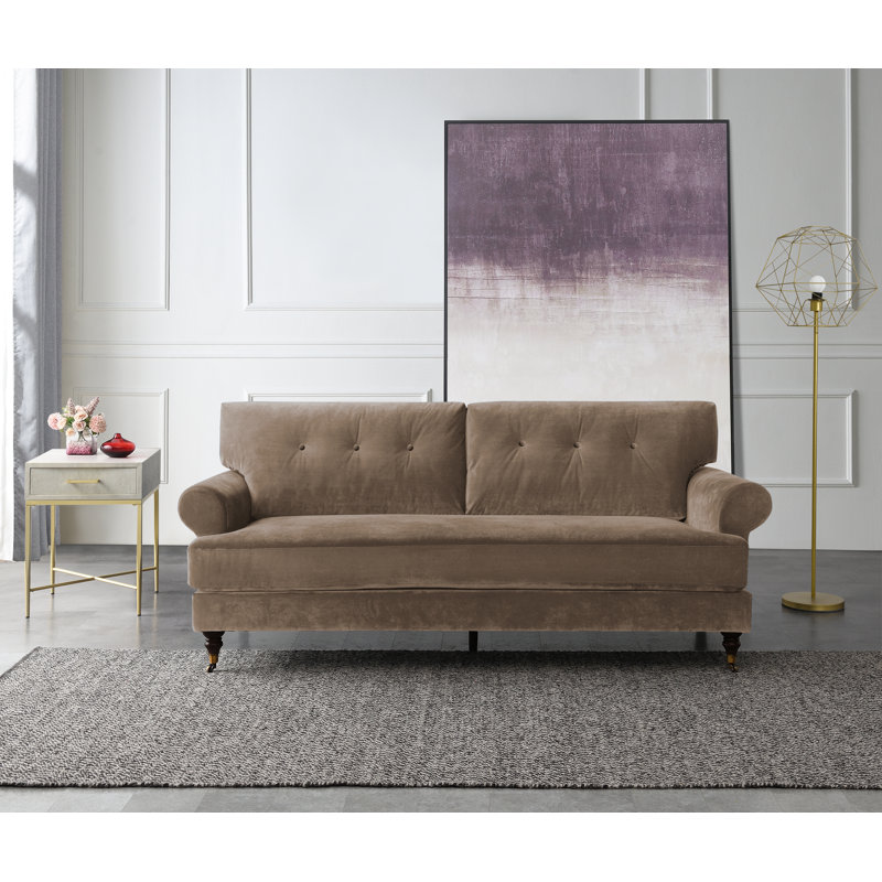 Lenapah 3 Seater Velvet Rolled Arm Sofa, Brown