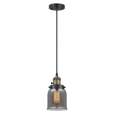 Franklin Restoration - Amberlynn - 1 Light 8" Cord Hung Mini Pendant - On-Off Turn Switch - LED Bulb - Antique Brass Finish - Plated Smoke Shade