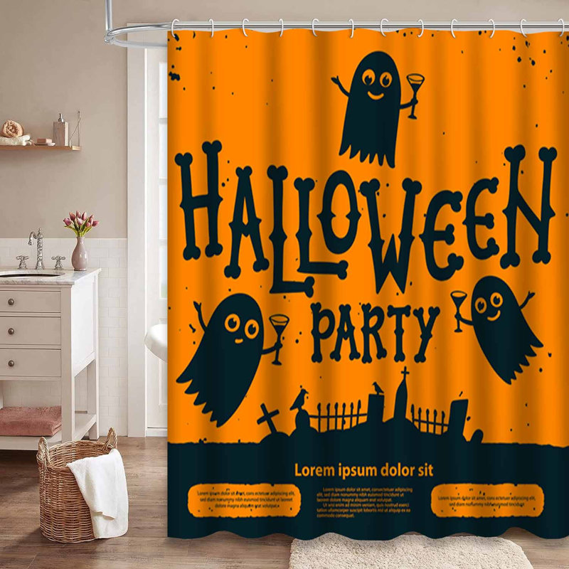 Rideau de douche orange avec 12 crochets Halloween, L 72 po x l 78 po