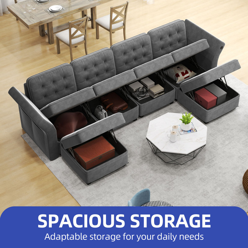 Canapé modulaire pour 6 personnes avec port USB, accoudoirs réglables et rangement