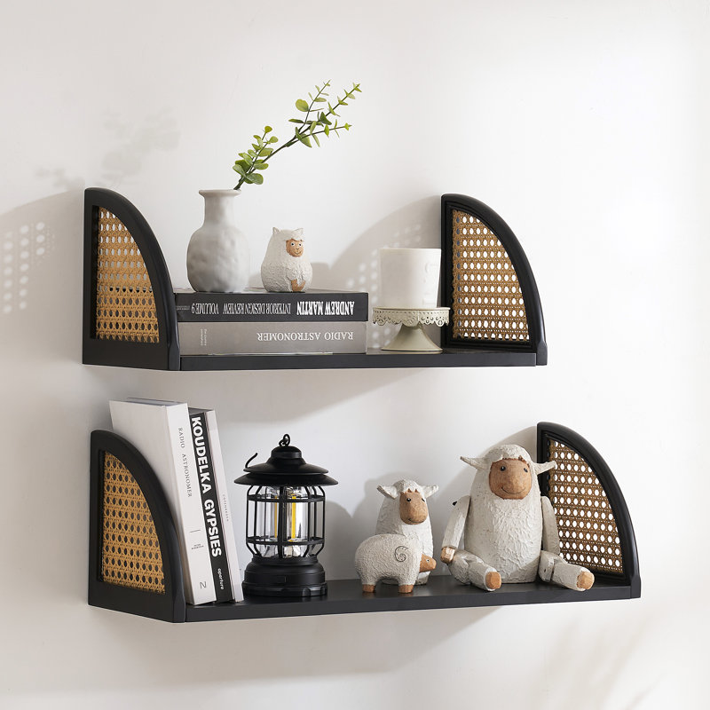 2 Piece Wood Floating Shelf, Black, 63 cm