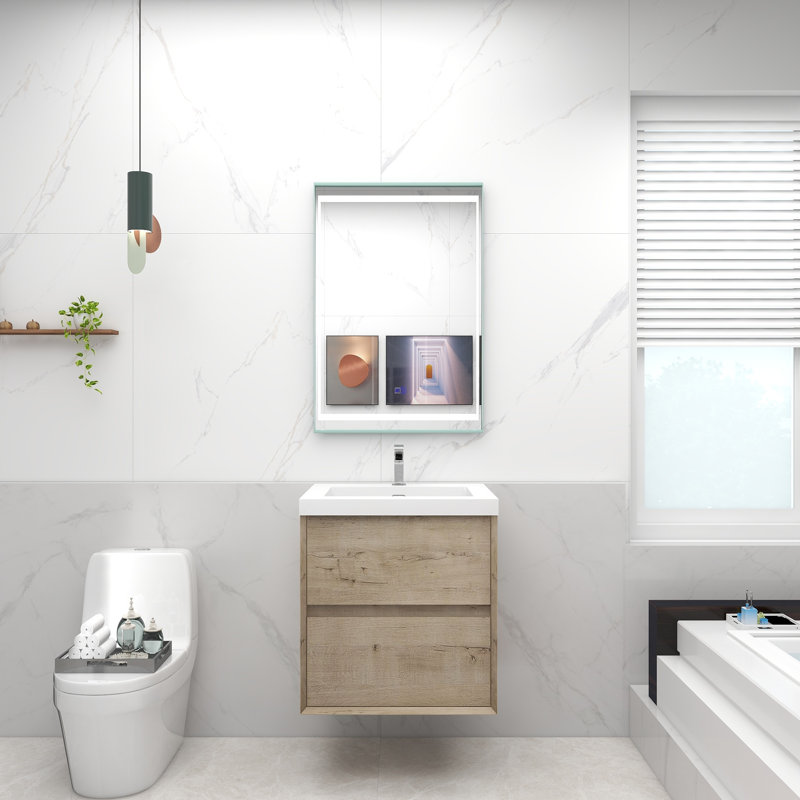Ensemble de meuble-lavabo mural simple 24 po Naylene, Chêne clair