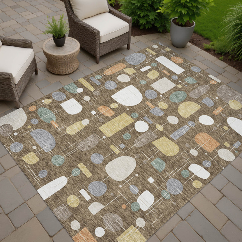 Machine Washable Indoor/Outdoor Jourdan ACN2393 Mid-Century Modern Rug, Rectangle 3' x 5'