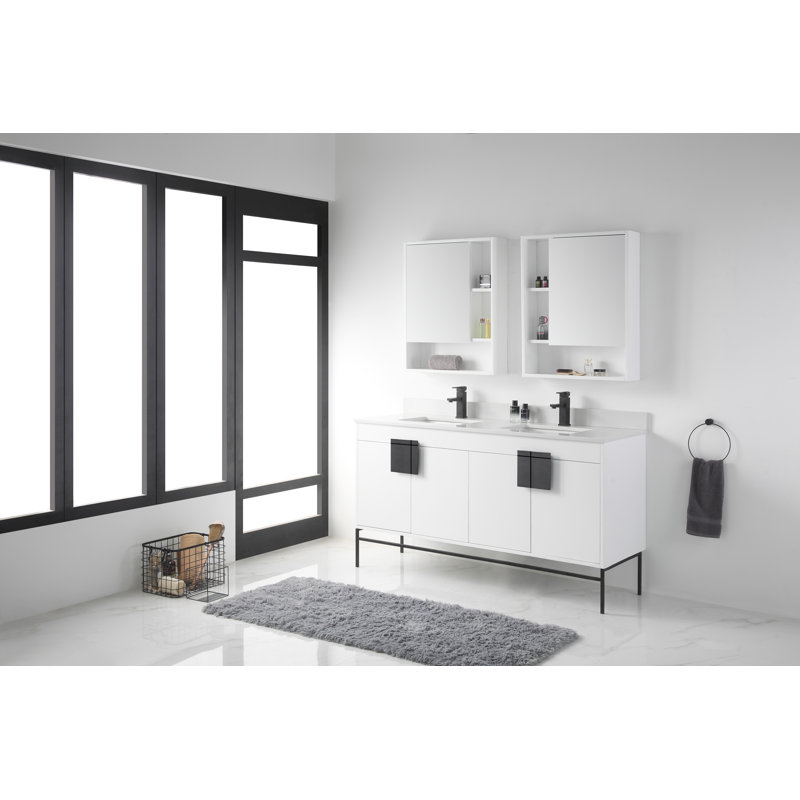 Ensemble de meuble-lavabo double 60 po Tortola, Noir mat, Peint blanc mat