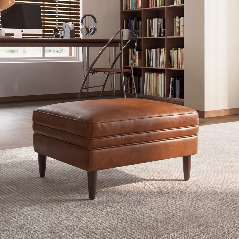 Leyla Genuine Leather 30.31" Ottoman, Brown
