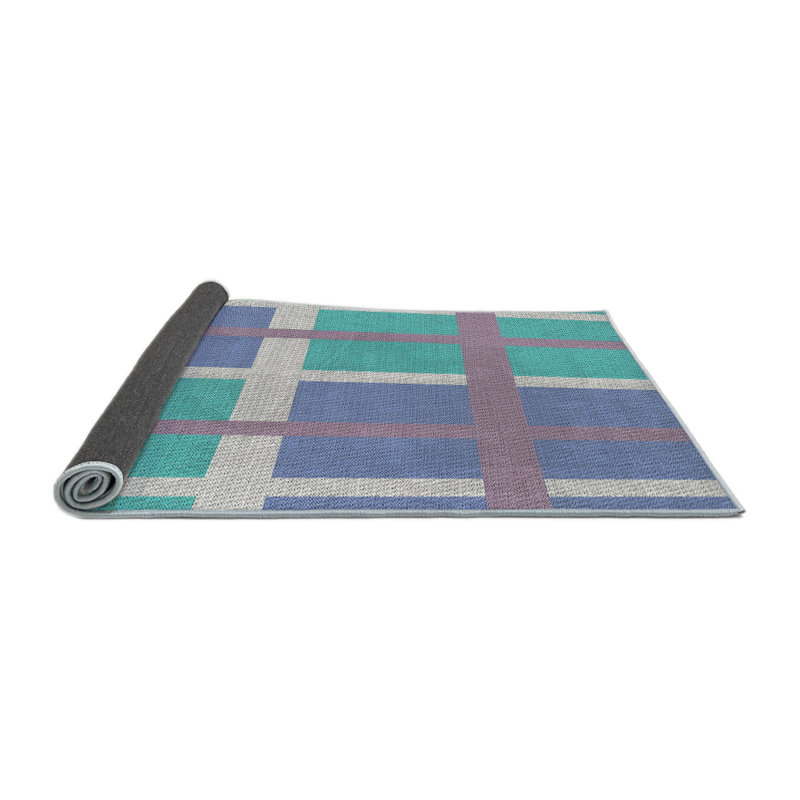 Tapis bleu/vert à motifs, Rond 4 pi