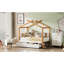 Lit simple en bois simple, blanc avec finition en bois naturel - 2 tiroirs et 4 étagères pratiques pour le décor de la chambre