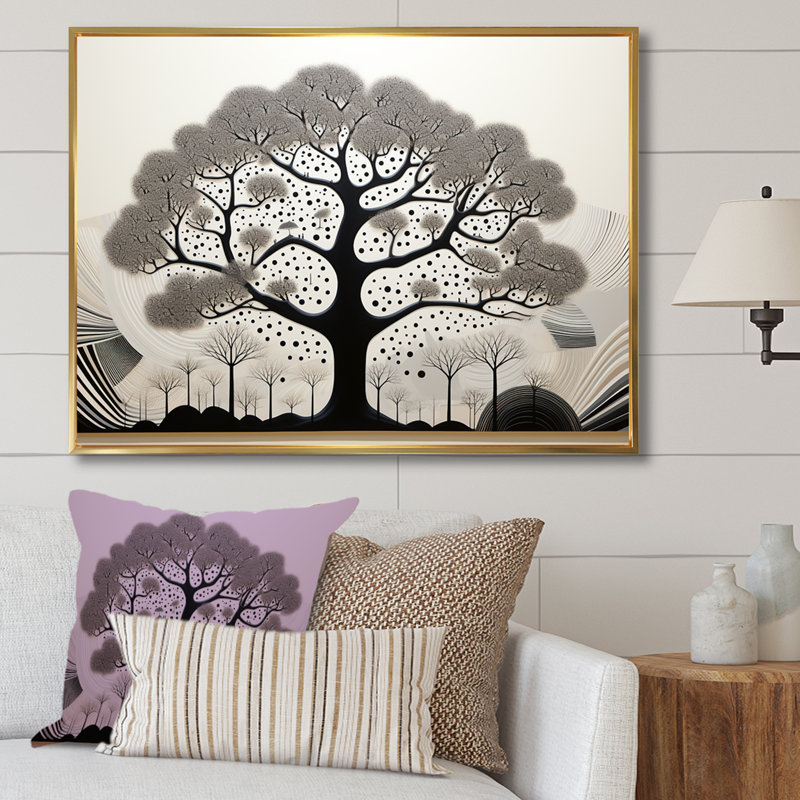 Arbre africain, minimalisme IV, sur toile, H 30 po x l 40 po x P 1,5 po, Cadre flottant doré