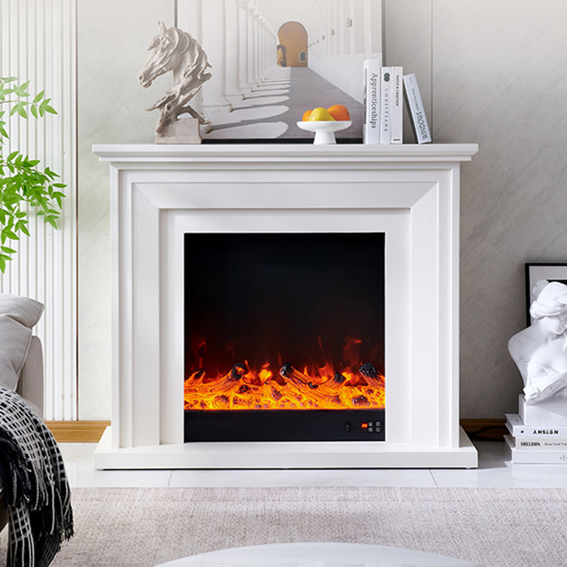 Beige Solid Wood Electric Fireplace