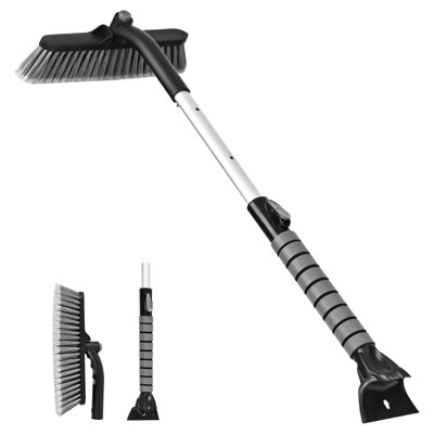 Ice Scraper 35.4" Extendable Snow Brush With Foam Grip For Car, Suv, Truck Windshield – Gray Winter Tool