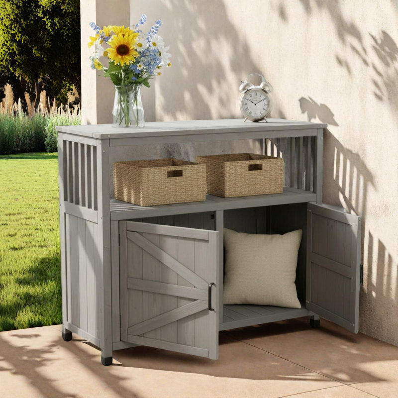 Ensemble de table de bar en bois avec rangement pour l'extérieur et l'intérieur, Gris