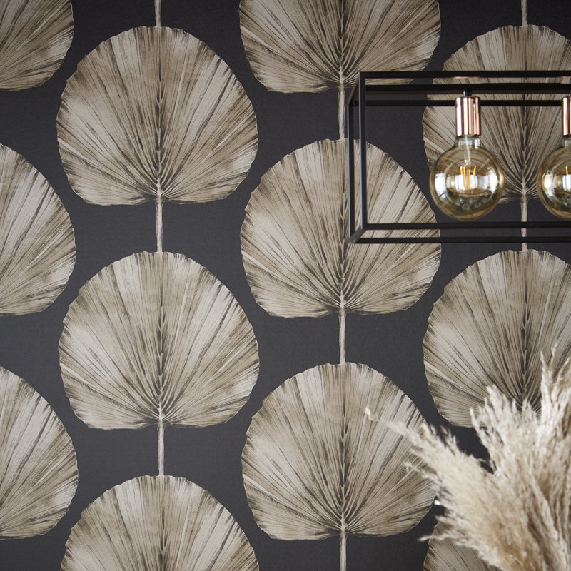 Palm Fan Charcoal Wallpaper, Brown