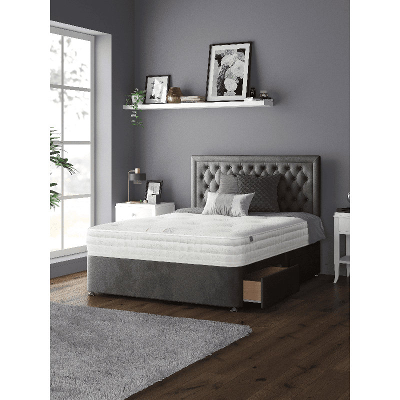 Urbank Divan Bed Base, Kingsize (5'), Charcoal, 2 Foot-end Drawers