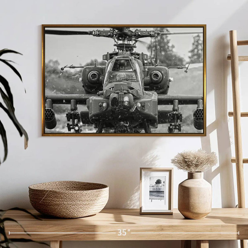 Hélicoptère de chasse Apache, Cadre flottant doré, 25 po x 17 po