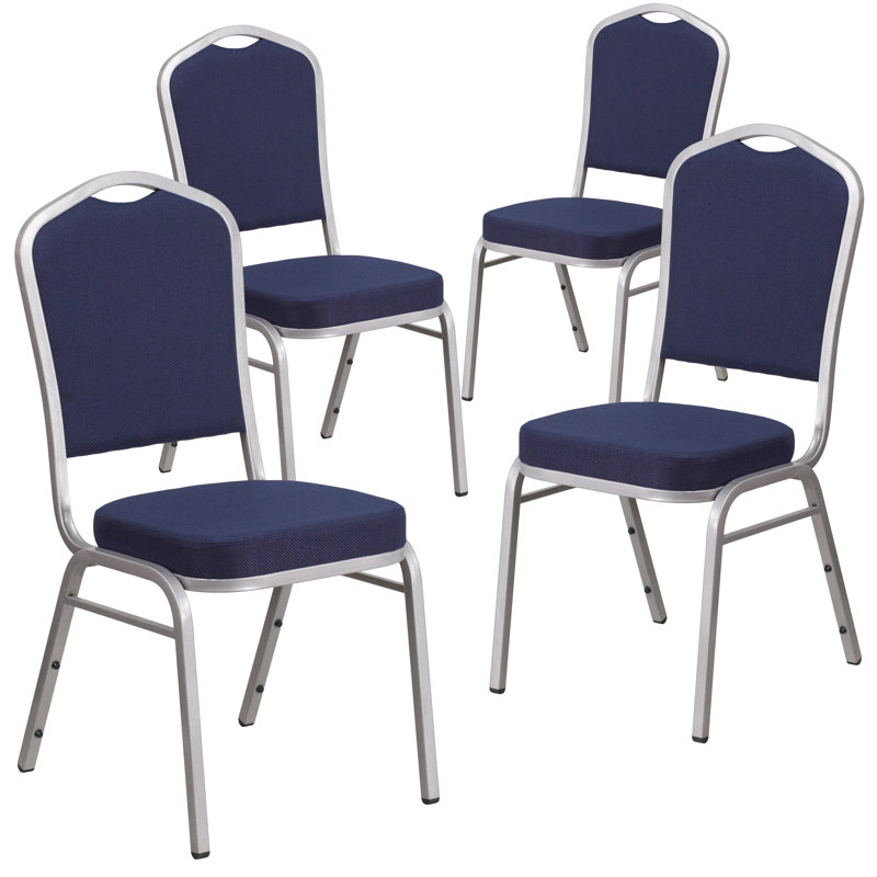 Chaise de banquet empilable Oliverson, Cadre argenté, Tissu marine, 4