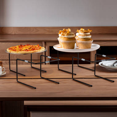 Set of 4 Metal Pizza Pan Riser Stands, Tabletop Food Platter Tray