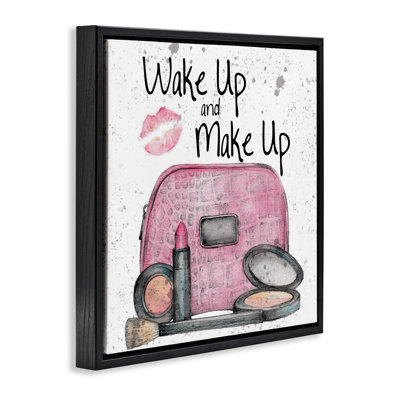 Wake Up Makeup Phrase Framed Floater Canvas Wall Art by Levison Design