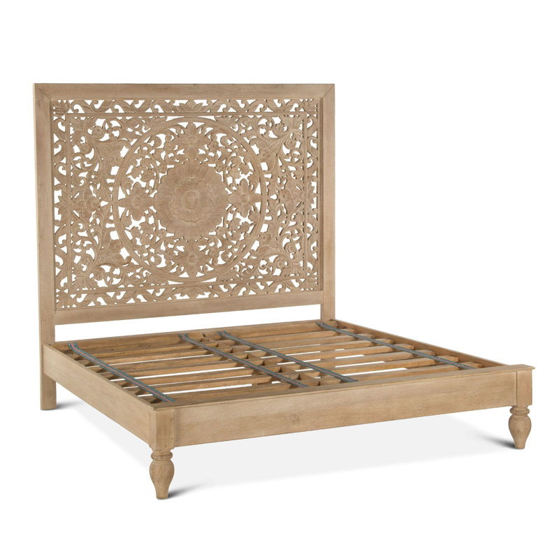 Taj Solid Wood Bed, Light Brown, King