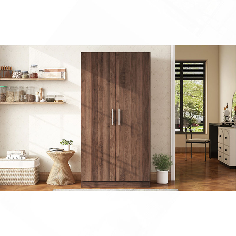 Armoire-penderie 2 portes en bois avec 3 tablettes de rangement