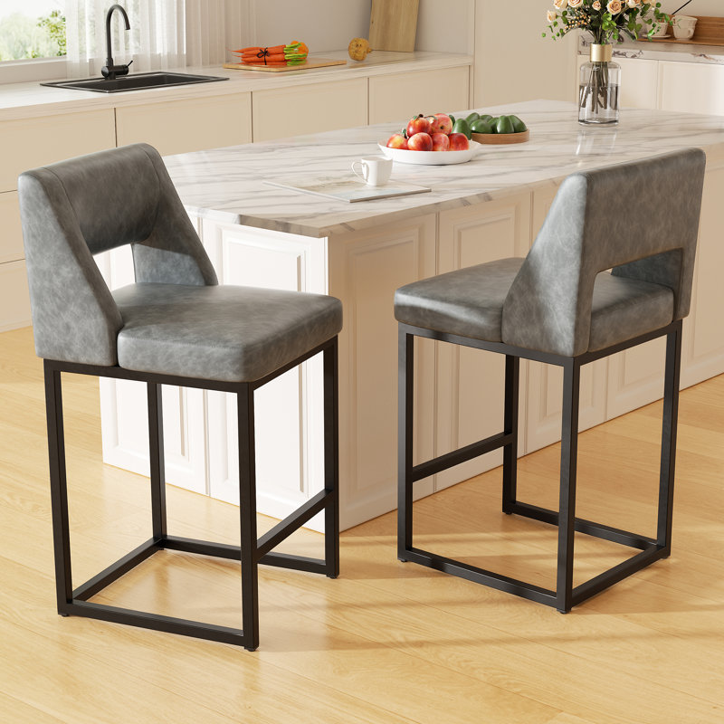 Upholstered Counter Height Bar Stool With Solid Wood Legs, Gray