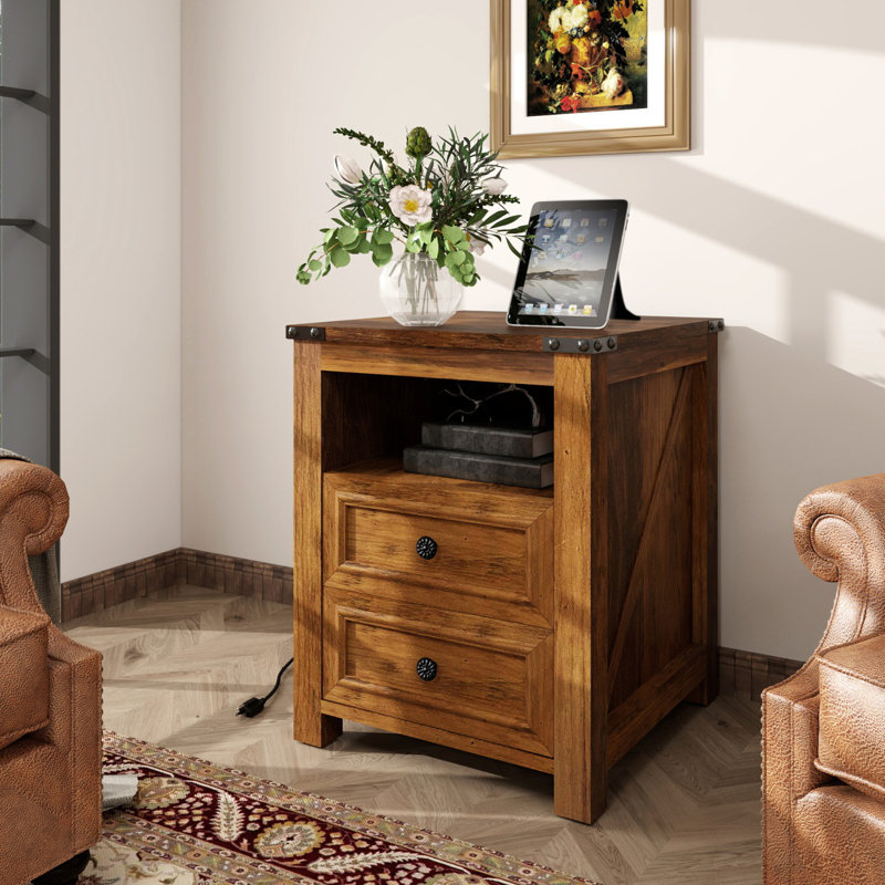 🎉2-Drawer Nightstand With Built-In 2 AC Outlets & 2 USB Ports, Set of 2, Brown