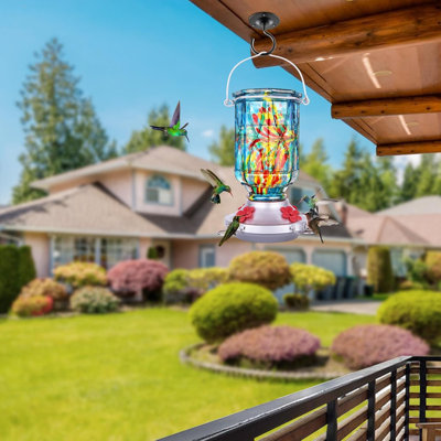 Hand-Blown Glass Xadyn – 4 Ports, Bee & Ant Proof, Leak-Proof, Easy Clean, Vibrant Colors, Garden Gift，Garden/Patio Decor, Mother’S Day/Christmas Gift