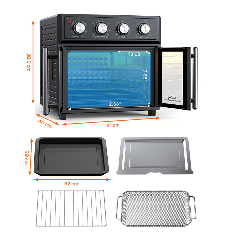 Large Capacity French Double-Door Air Fryer Convection Toaster Oven, 1700W, 7 Preset Menus, 7-In-1 Multi-Function: Bake, Roast, Grill, Toast, Dehydrate, Defrost, Stainless Steel/Black | Gift Idea
