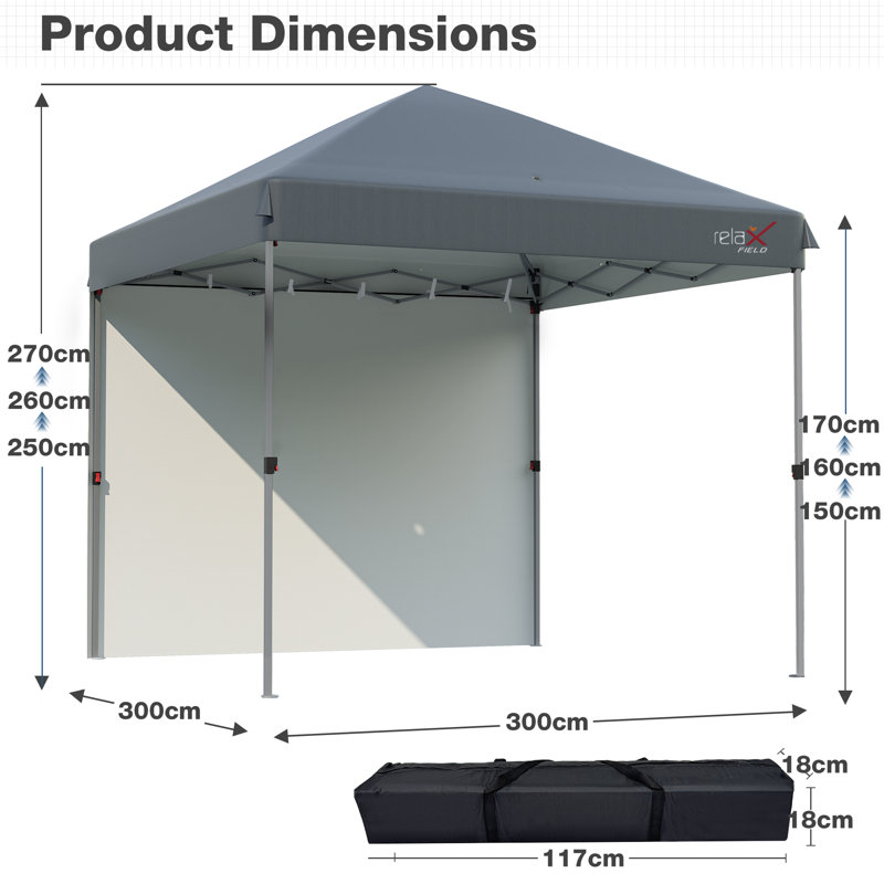 Pop Up Gazebo 3m x 3m with 1 Side