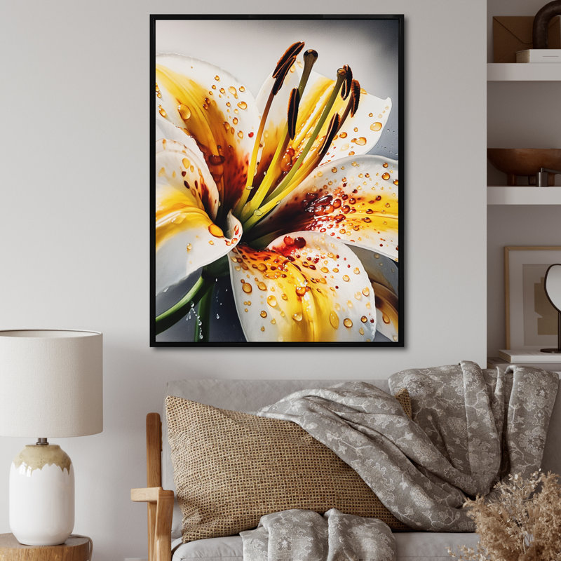 Lys jaune sérénade sur toile, H 20 po x l 12 po x P 1 po, Cadre flottant noir