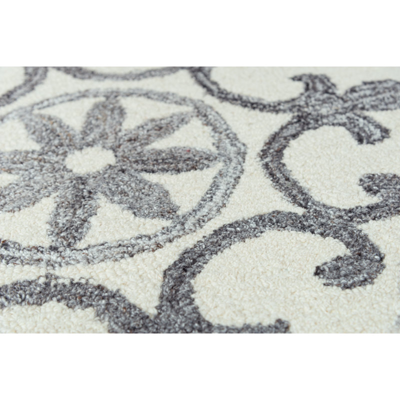 Ivoire Touffeté à la main géométrique/Tapis décoratif gris, Rectangle 8 pi 6 po x 11 pi 6 po
