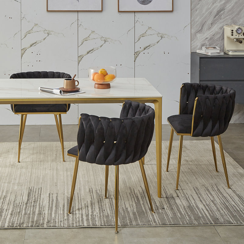 Evanni Velvet Upholstered Metal Side Chair, Black, 4