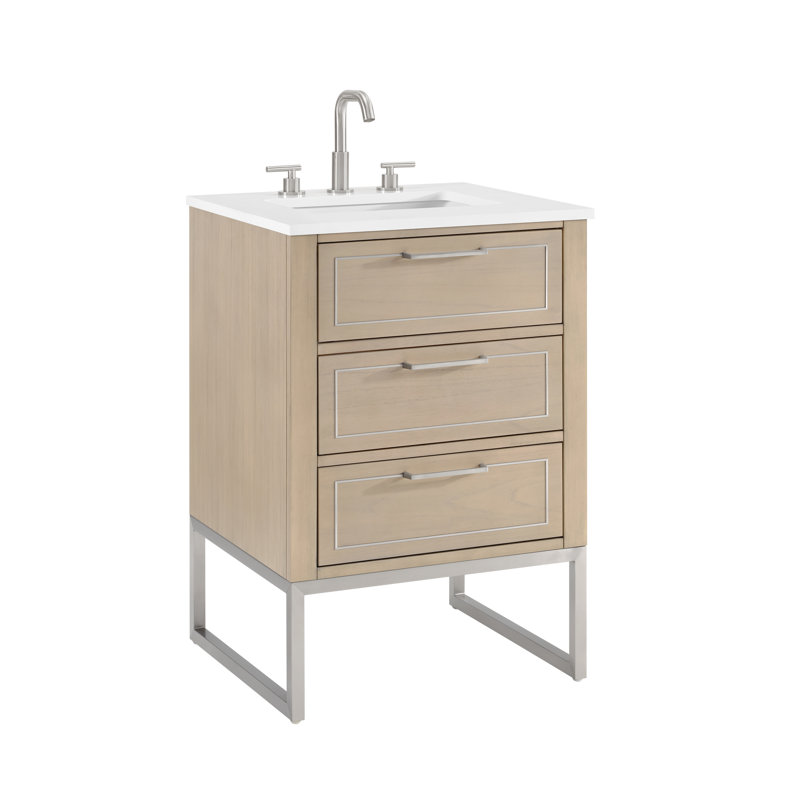 Markham 24'' W Single Vanity, Brushed Nickel, Cashmere Gray, White Quartz