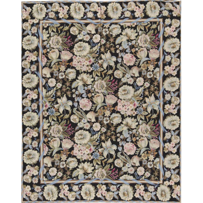 Hand-Knotted High-Quality Black and Black Area Rug