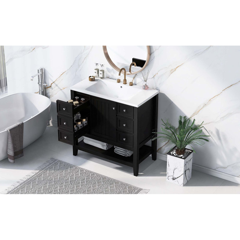 Ensemble de meuble-lavabo 36 po avec lavabo, 1 armoire et 3 tiroirs, Noir