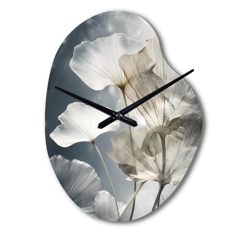 Tropical Palm Art For Ginkgo Art III - horloge murale asymétrique grise, Petit